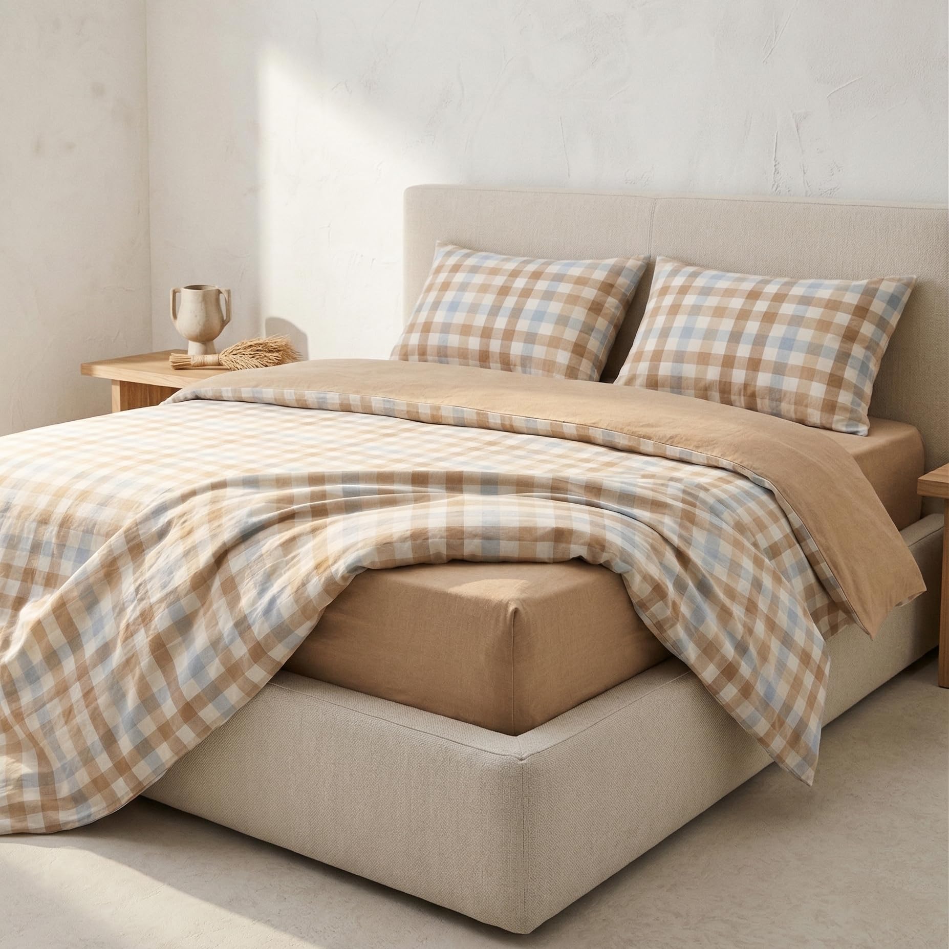 Juego Funda nórdica Cama 135/140 100% algodón, Funda edredón 220x220 cm + 2 Fundas Almohada 45x75 cm, Estampado Vichy, Multicolor.