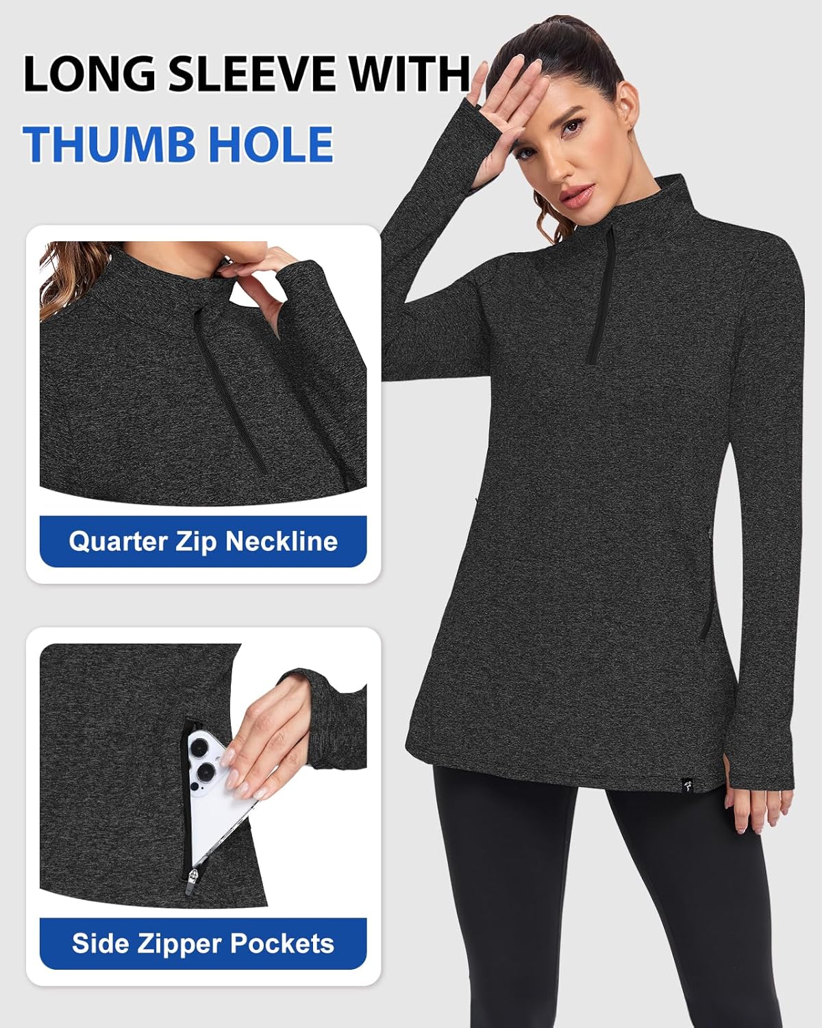 Soneven Women's Thermal Running Fleece Long Sweatshirts Turtleneck Long Sleeve Pullover Winter With Thumbholes and Pockets - Image 5