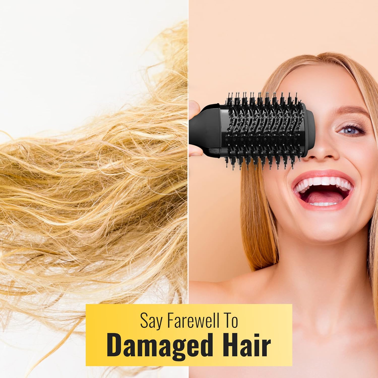 Volumizing Hair Brush and Hot Air Blow Dryer Hair Straightener and Styling Brush (Black)