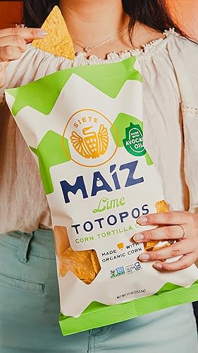 Miniatura 4 de Siete Maiz Totopos Chips de tortilla de maíz  Lima  Sin gluten  Snacks veganos  Sin OMG y chips de maíz orgánico  Hecho con aceite de aguacate  Sin