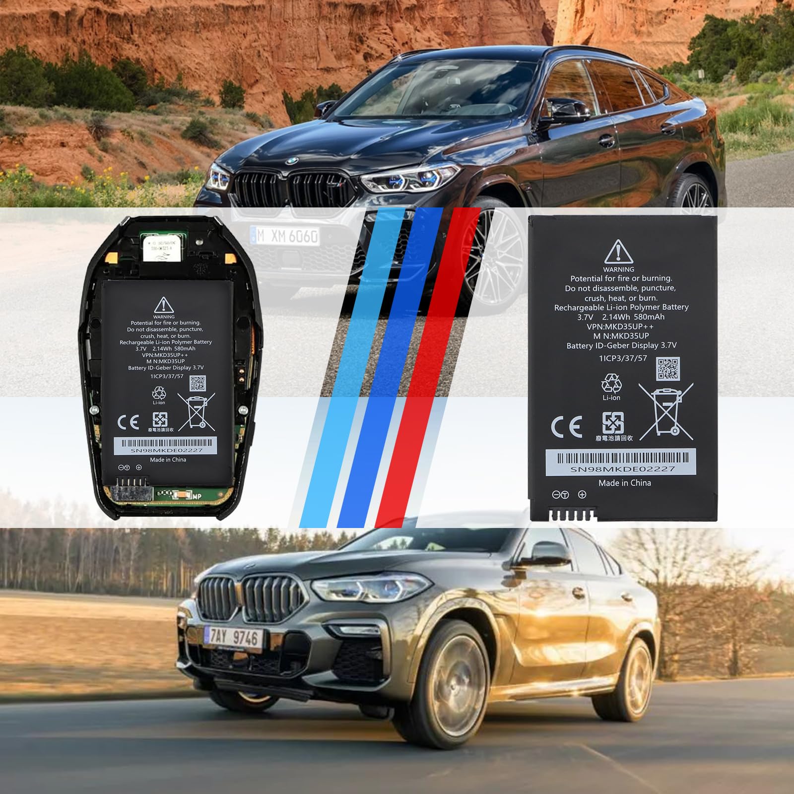 MKD35UP Ersatz Akku Für BMW 5, 6, 7, X3, X4, X5, X6 Series Remote Key 530le 530li 5301 730 740 745 760li i8 LCD Remote Key GT 630D GT 630I ID-Geber Display AG D-80788 9442976-01 1ICP3/37/57 6814351-01