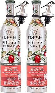 Fresh Press Farms Cold Pressed High Heat Extra Virgin Olive Oil for Pan Frying and Grilling, 16.4 Fl Oz (Pack of 2), Georgia Grown, 100% American Made, Unrefined, Certified Whole30, Non-GMO, Keto, Paleo, Gluten Free