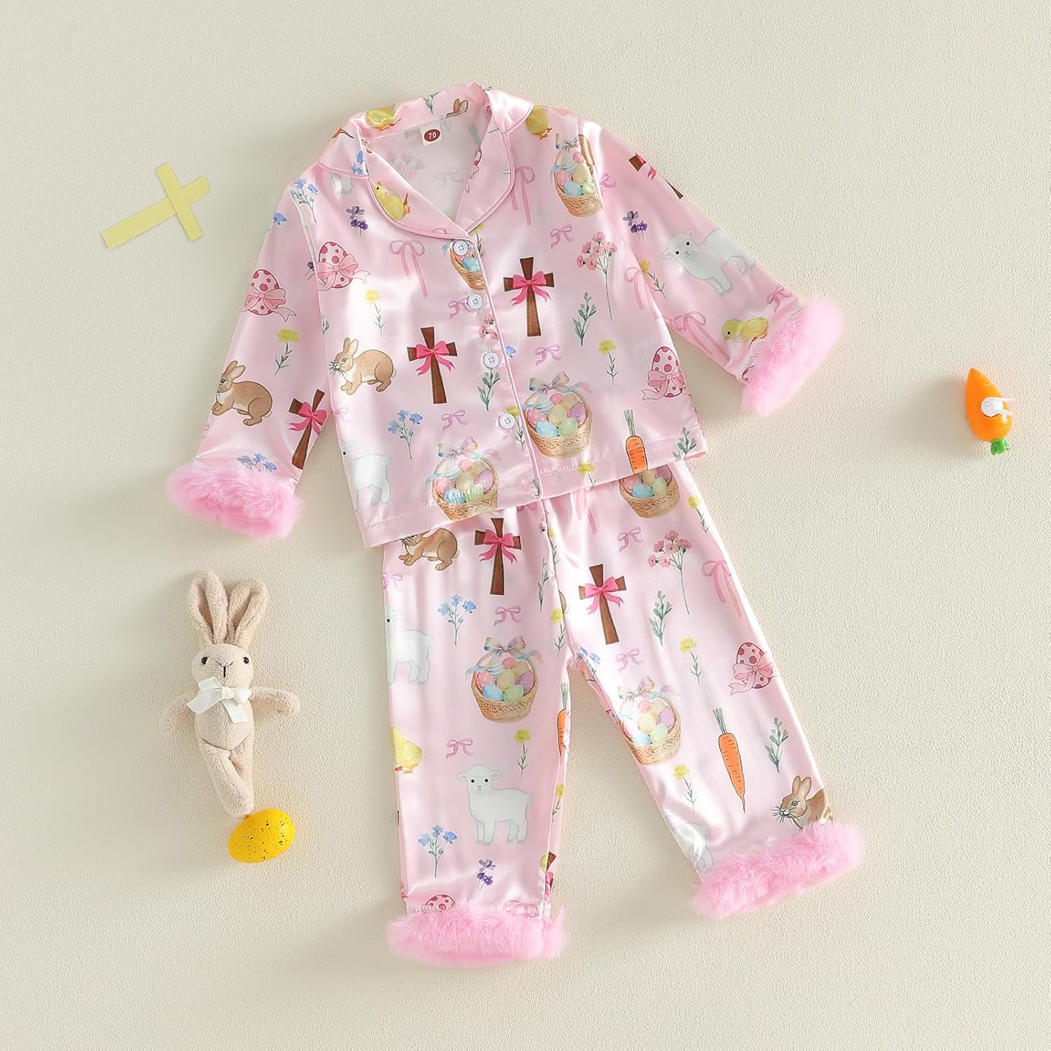 Toddler Boy Easter Pajamas Kids Baby Girl Silk Satin Bunny Egg Pjs Set Sleepwear Jammies Siblings Matching Outfits - Image 9