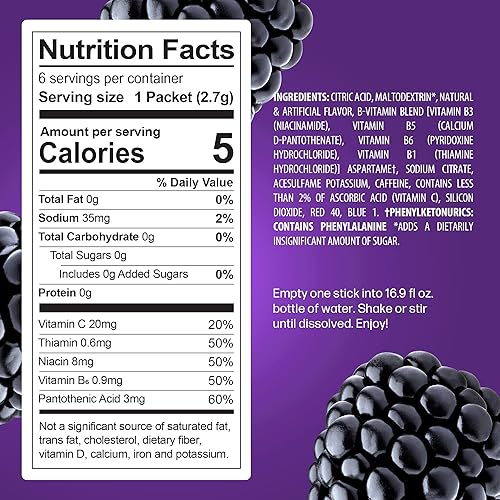 Miniatura 2 de PeakH20 - Paquetes de hidratación en polvo de electrolitos  Blackberry  72 porciones  Paquetes de sabor de agua sin azúcar para recuperación de