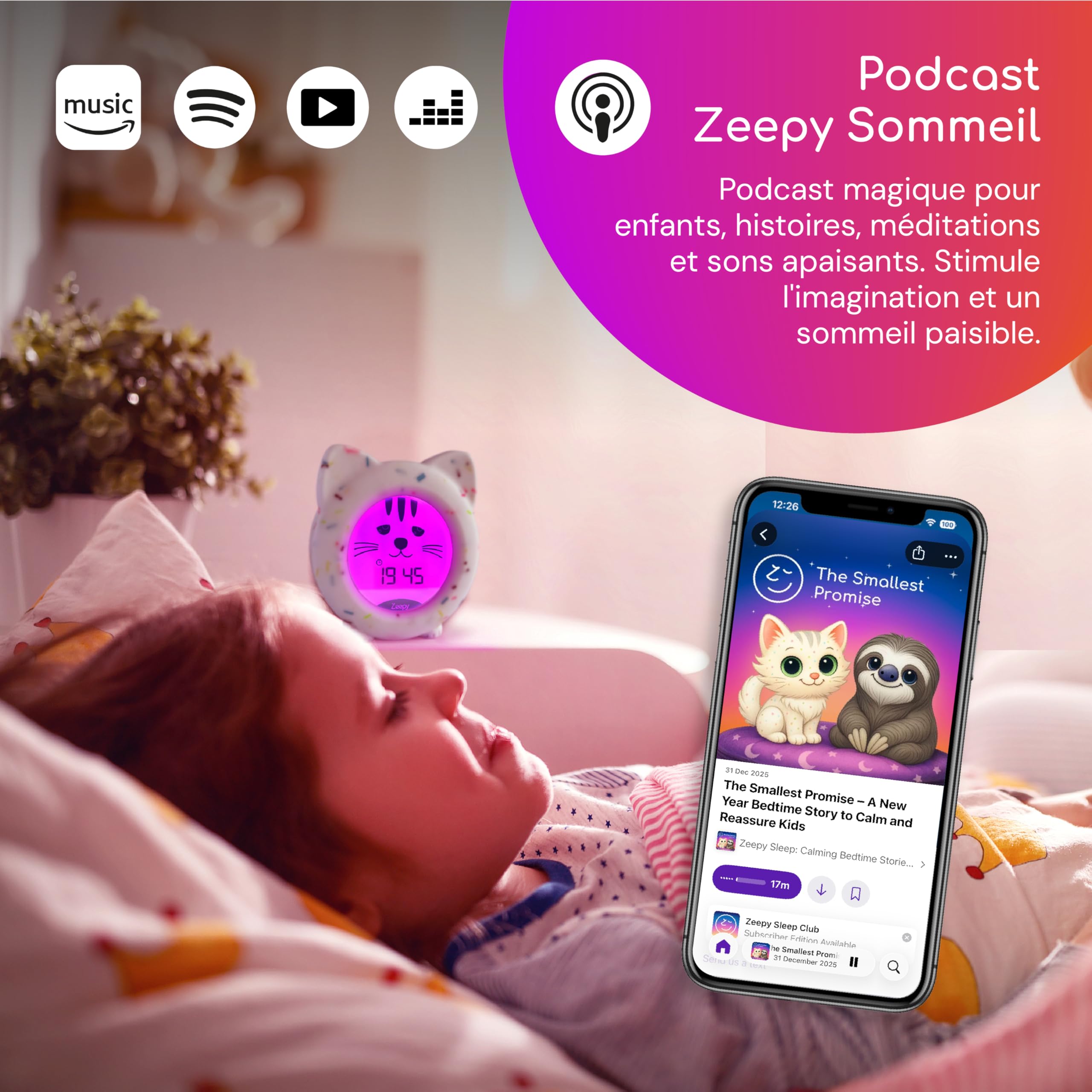 Zeepy Horloge Enfant 4 Phases Apprentissage Sommeil Reveil Educatif Jour/Nuit Veilleuse Bébé USB Cadeau Naissance