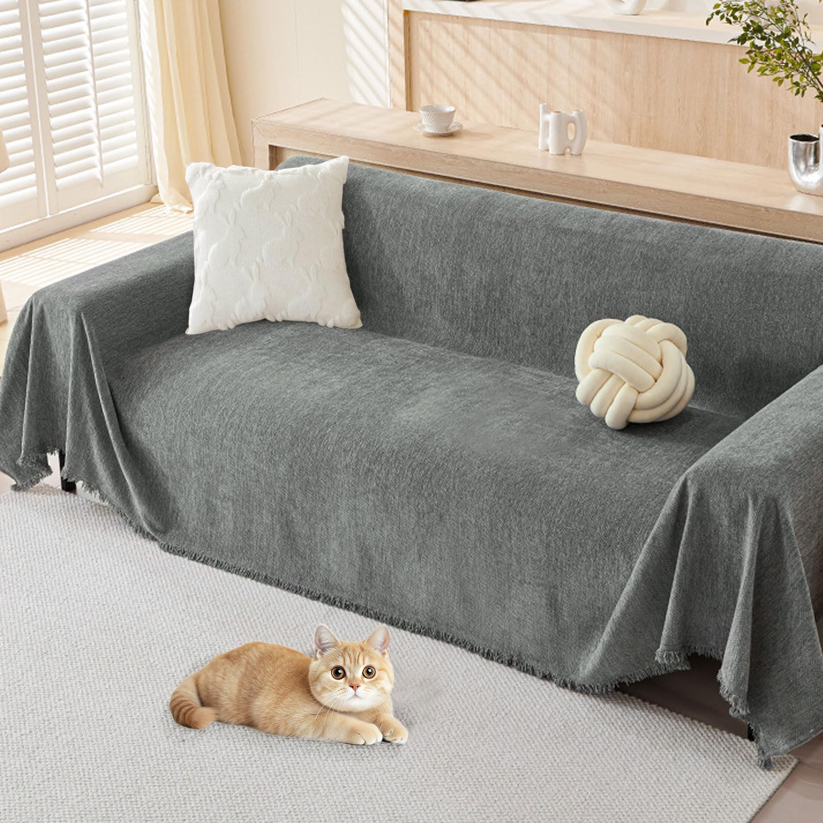 Loiion Waterdichte Sofa Cover, Bank Bescherming Kat, Bankhoes 2 Zits Bank Bescherming Kat, Antislip Bankhoes, Bankhoes Waterdicht, Beschermhoes Bank voor Huisdieren Kinderen, Beige, 300x180cm