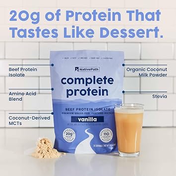 NativePath Complete Protein, 20g Grass-Fed Beef, Vanilla, 30 Servings