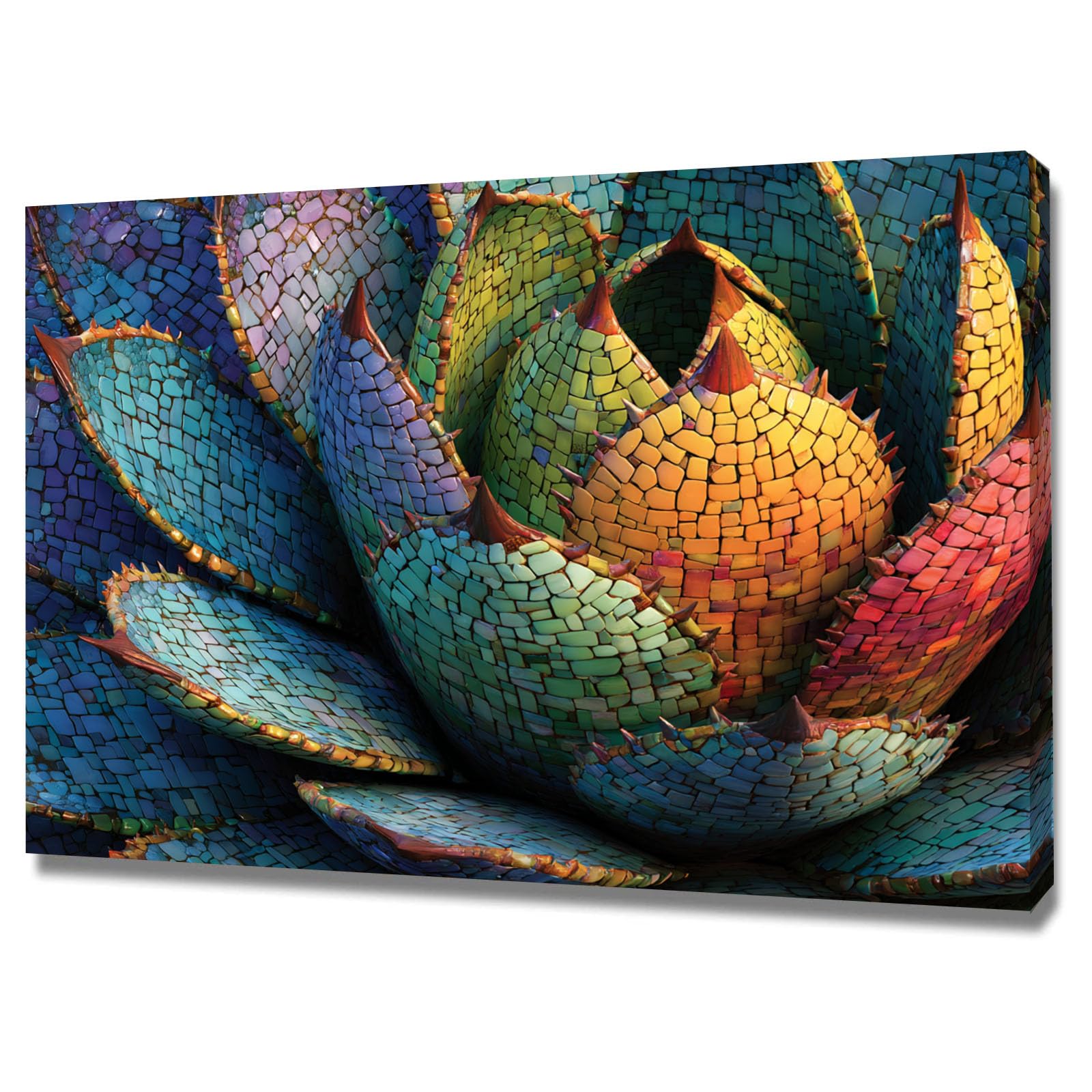 ZAMAEIU pósteres abstractos de hoja botánica impresa Agave de vidrio coloreado Arte Decorativo de la Oficina Sala de Estar（Azul-80x120cm Enmarcado