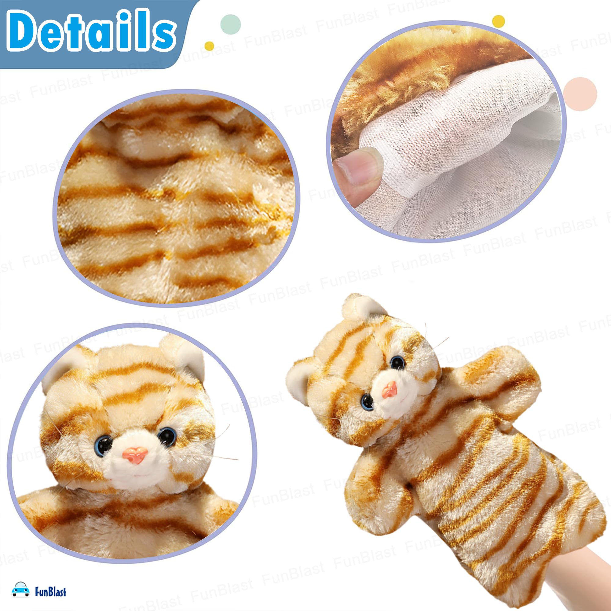 FunBlast Hand Puppets for Kids - Plush Animal Hand Puppet Toys - Soft Storytelling Puppets for Boys & Girls, Fun Learning Educational Toys for Toddlers & Children (Cat-A) 4