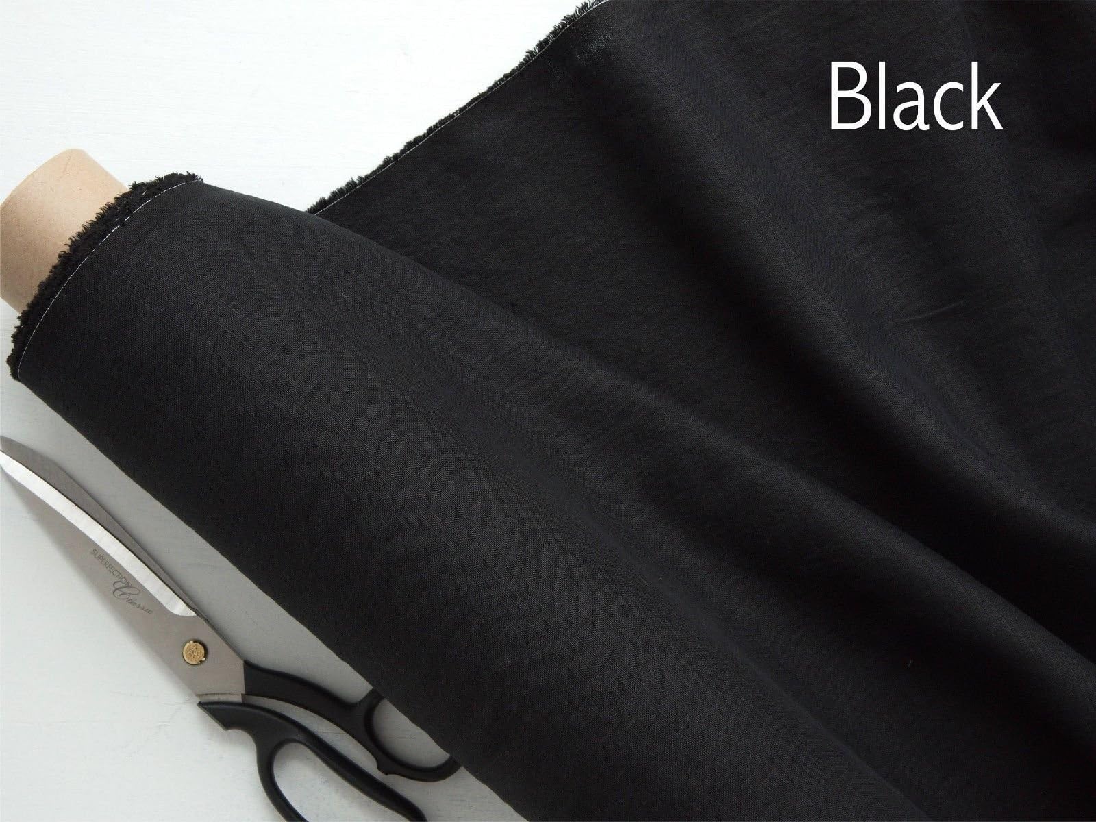 Plain Pure 100% Linen Fabric Linen Material for Dressmaking, Curtains, Wedding, Home Decor - 140cm Wide (Sold by The metre) (Black)