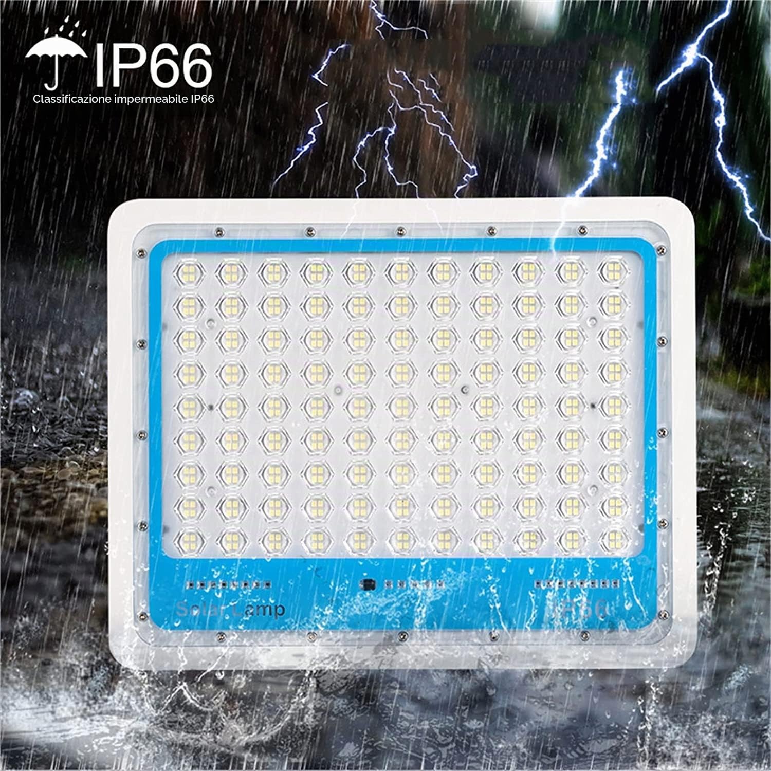Generico Faretto Led Esterno con Pannello Solare, Faro a Led da Giardino 1000w con Sensore Crepuscolare e Telecomando, Faretto Solare Impermeabile IP66.
