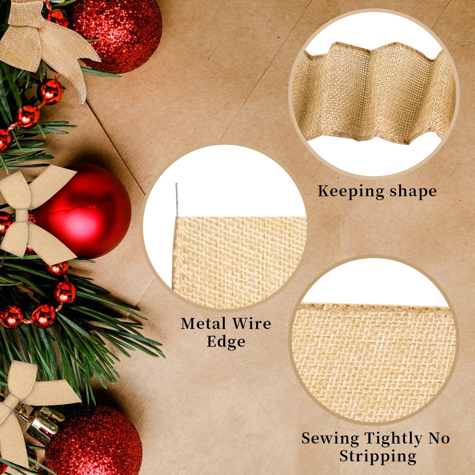 mupera - Cintas de arpillera con alambre de 1-1/2 pulgadas x 10 yardas, cinta de regalo con alambre natural para manualidades, fabricación de lazos grandes, corona, árbol, envoltura de regalos