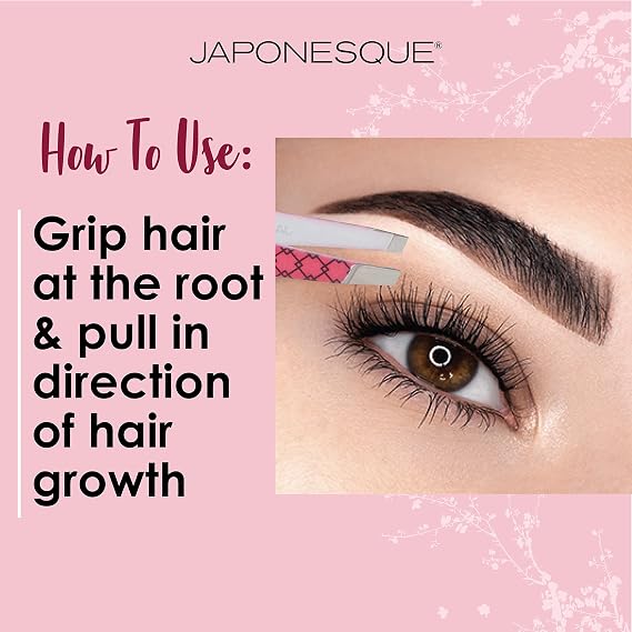 JAPONESQUE Soft Touch Slant Tweezer with Precision Crafted, Hand Sharpened Tips for Shaping and Defining Brows, Includes Protective Storage Pouch