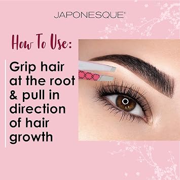 JAPONESQUE Soft Touch Slant Tweezer with Precision Crafted, Hand Sharpened Tips for Shaping and Defining Brows, Includes Protective Storage Pouch