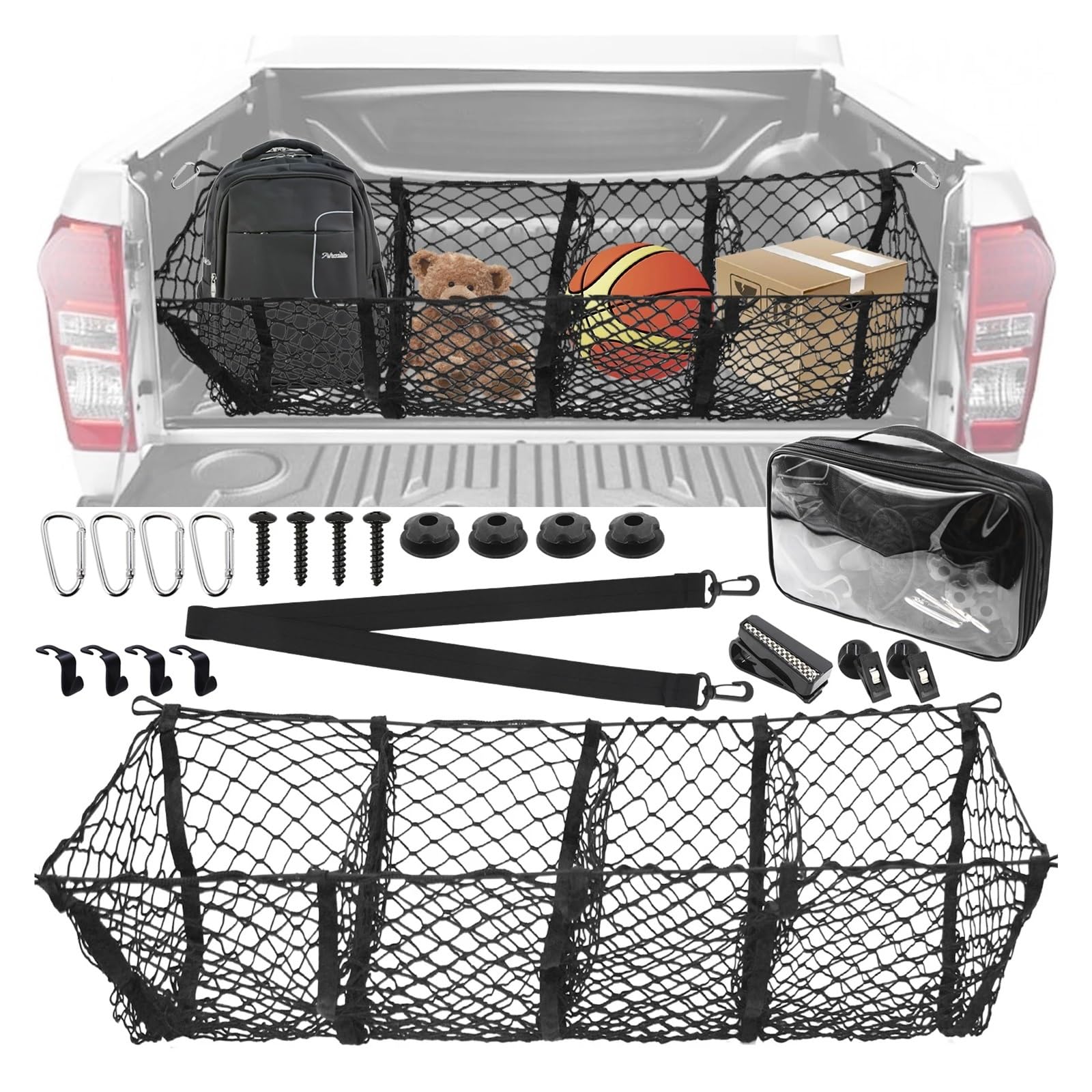 Rete Portaoggetti for Bagagliaio con 4 Tasche Elastico E più Spazioso(with Storage Box)
