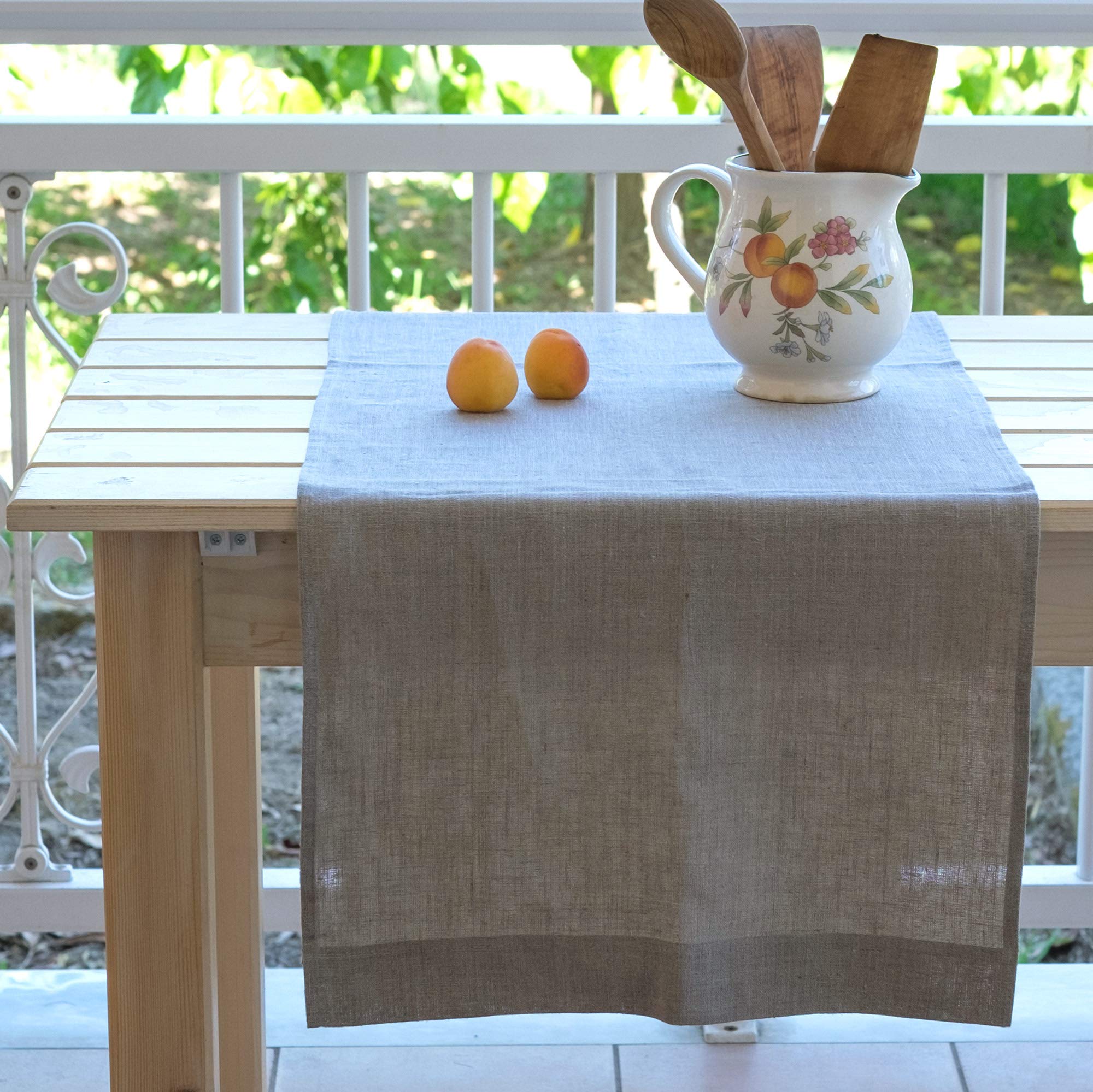 Leinen Tischläufer | Tischband Reinleinen | Tischtuch 100% Leinen LANDHAUSSTIL & RUSTIK 45 x 230 cm Natur Braun