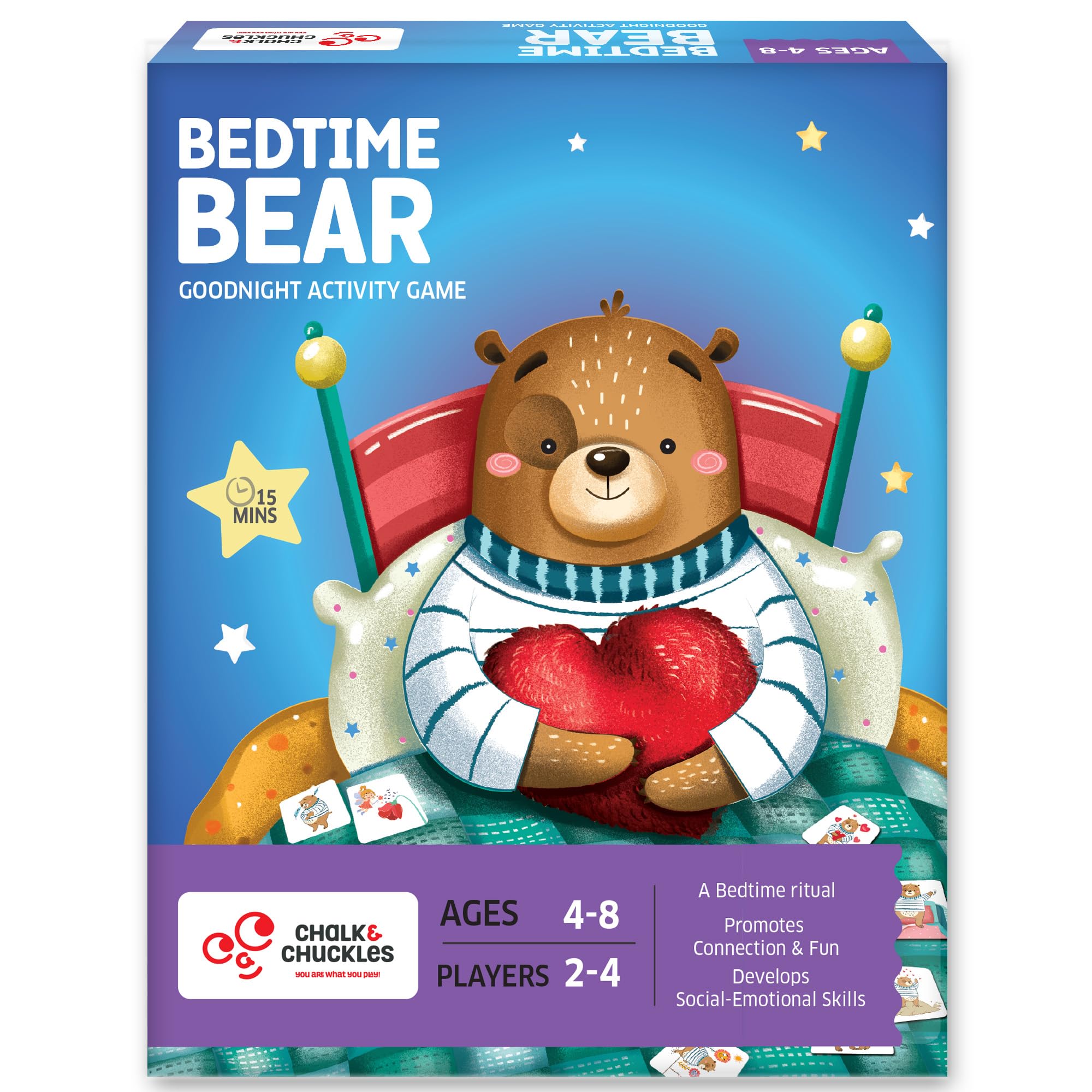 Chalk and Chuckles Bedtime Bear Card Game for Kids 4-8 Years, Fun Family Night-Time Activity, Social-Emotional Learning Toy, Gifts for Boys and Girls Ages 5, 6, 7+, Great for Parent Child Bonding