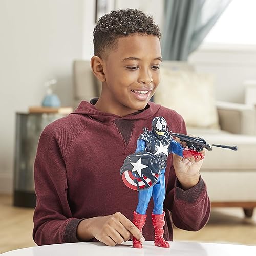 Miniatura 11 de Spider-Man Hasbro E8683 Maximum Venom Titan Hero Venom Capitán América con arrancador, proyectil, 6 accesorios, a partir de 4 años