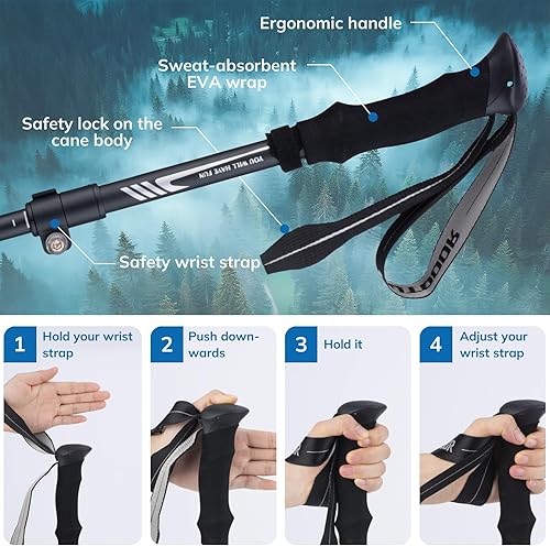 Miniatura 3 de Gifts for Men Christmas Collapsible Trekking Pole, Ultralight 7075 Aluminum Hiking Stick for Women, Men & Seniors, 3-Section Foldable Walking Pole