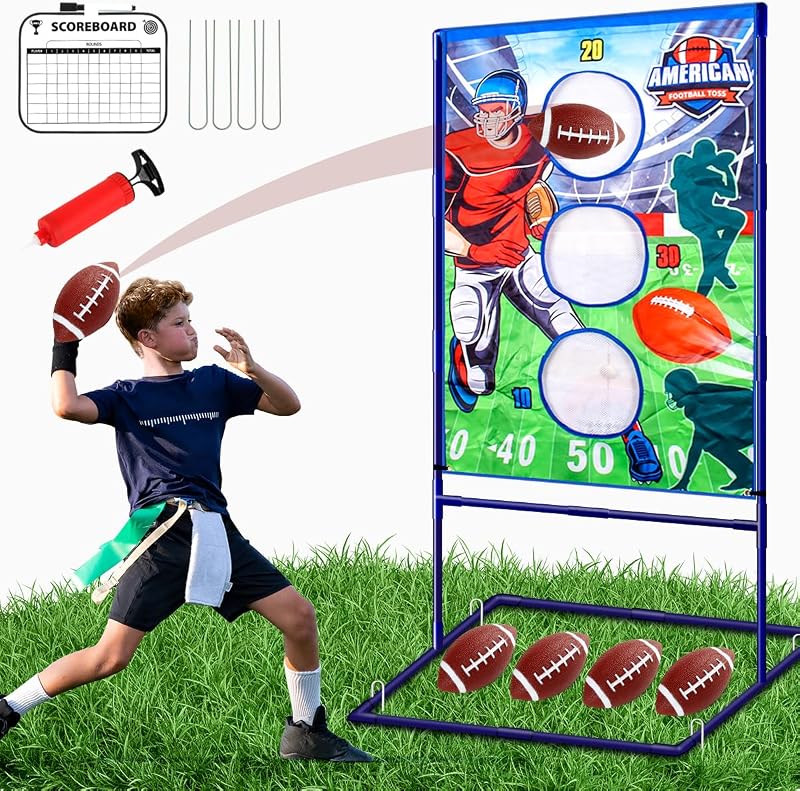 Football Toss Game with 4 Inflatable Balls Sports Outdoors Toys for Boys | Football Games Throwing Target Backyard Games for Boys 8-12 Birthday Party Gift for Kids Ages 3 and Up