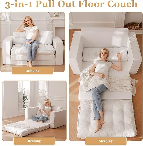 Miniatura 5 de YOSHOOT Sofá biplaza convertible de 55 pulgadas, sofá cama futón para sala de estar, sofá cama extraíble 3 en 1 con respaldo y almohadas, color