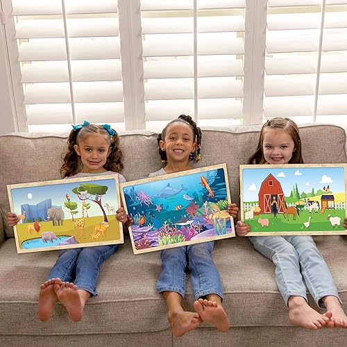 Miniatura 3 de Joifuli Paquete de 3 cuadernos de actividades con calcomanías hinchadas vida silvestre, granja y vida marina, calcomanías reutilizables 6 escenas