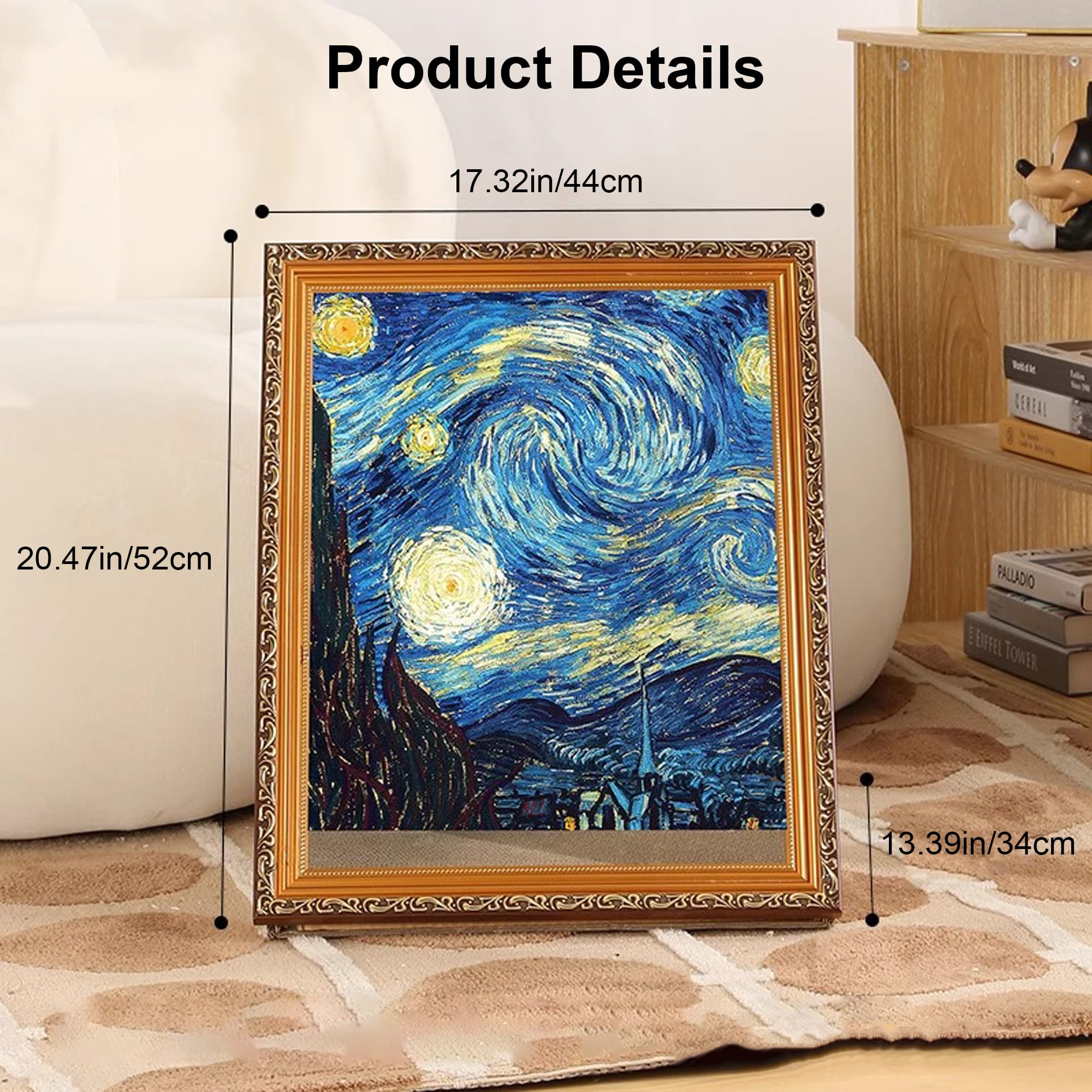 Art 3D Ölgemälde Katzennest für Künstler Kätzchen Kunst Rahmen Katzenbett mit Kratzbrett Katzenkratzpad für alle Jahreszeiten Indoor Katzenspielzeug Haus (Sternennacht, Vintage Rahmen)