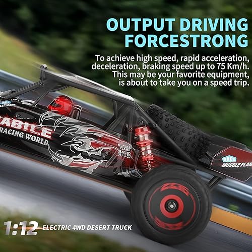 Miniatura 3 de GoolRC WLtoys 124016 V2 - Auto a control remoto a escala 1:12, 4WD 46.6 mi/h, camión de carreras de alta velocidad, 2.4 GHz, todo terreno