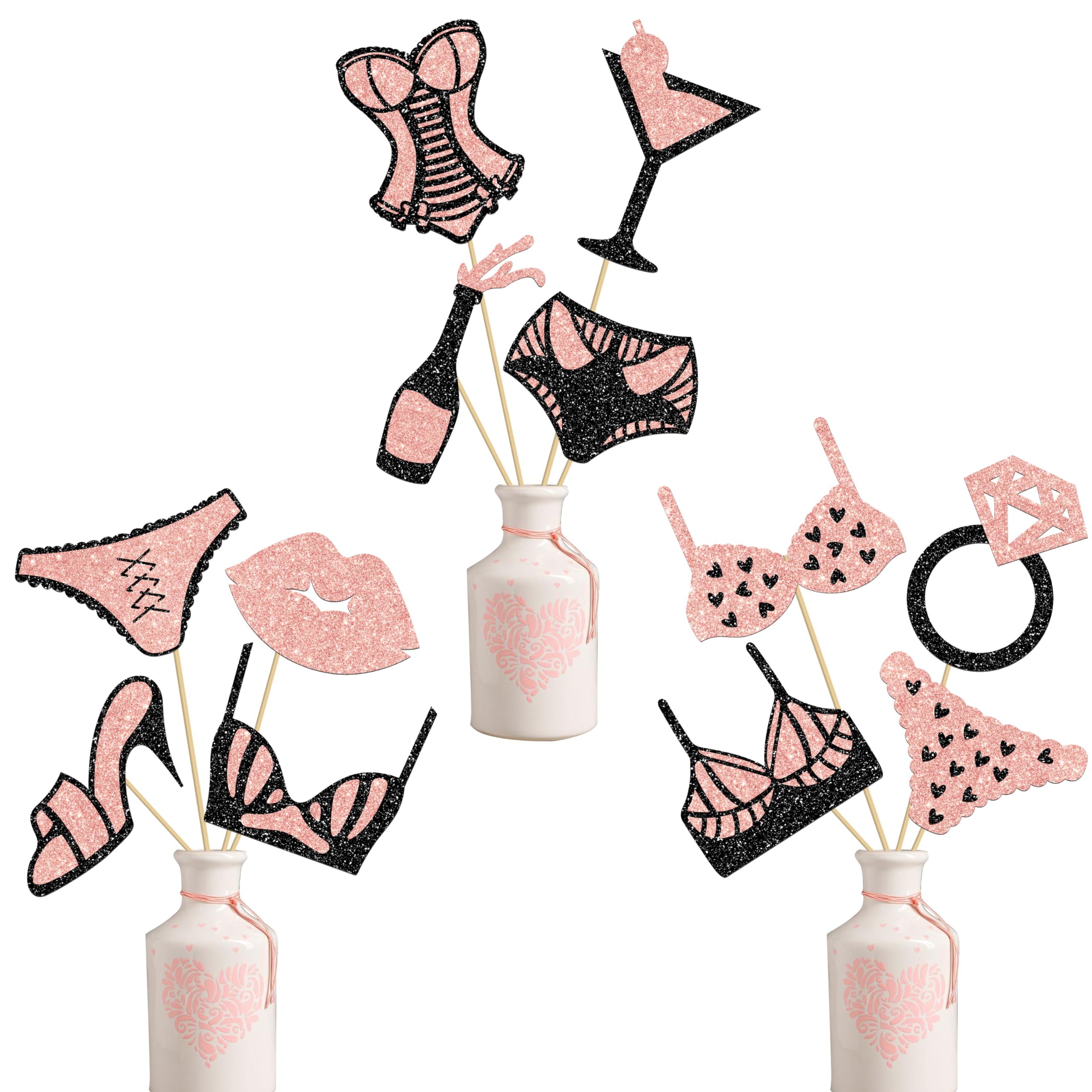 12pcs Glitter Lingerie Party Centerpiece Sticks Lingerie Shower Party Centerpieces for Table Underwear Bridal Shower Decorations for Bras and Panties