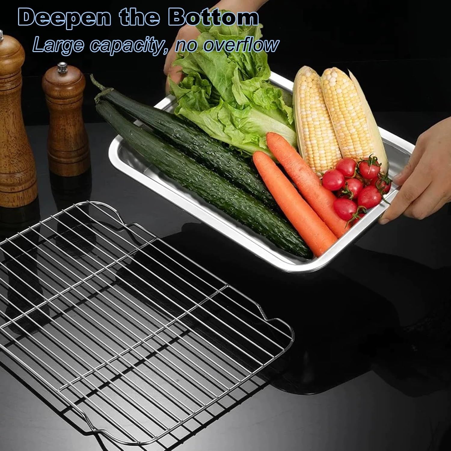 Oil Drip Pan, Metal Drip Pan, Stainless Steel Oil Tray, Under Sink Drip Tray, Grill Pans, Can be Used for Grilling, Baking, Steaming Cakes, and Drying(36x27x4.8cm/14x11x1.9in)