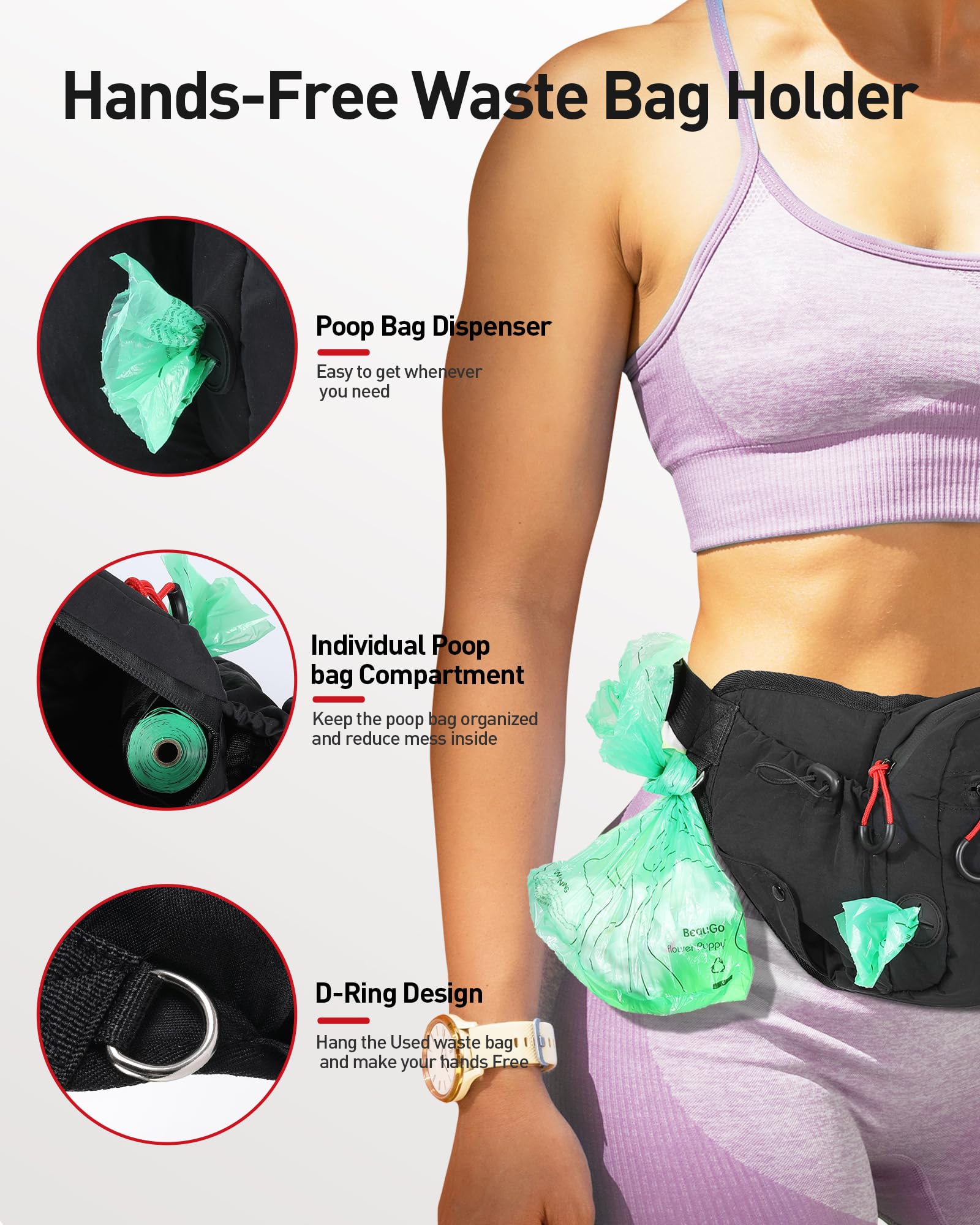AGPTEK Sac à Friandises pour Chien, Sac Banane Grande Capacité Dressage Canin, Imperméable, Poche Amovible, Porte-Gourde, Distributeur de Sacs à Déjections, Fermeture Étanche, Sangle Ajustable, Noir