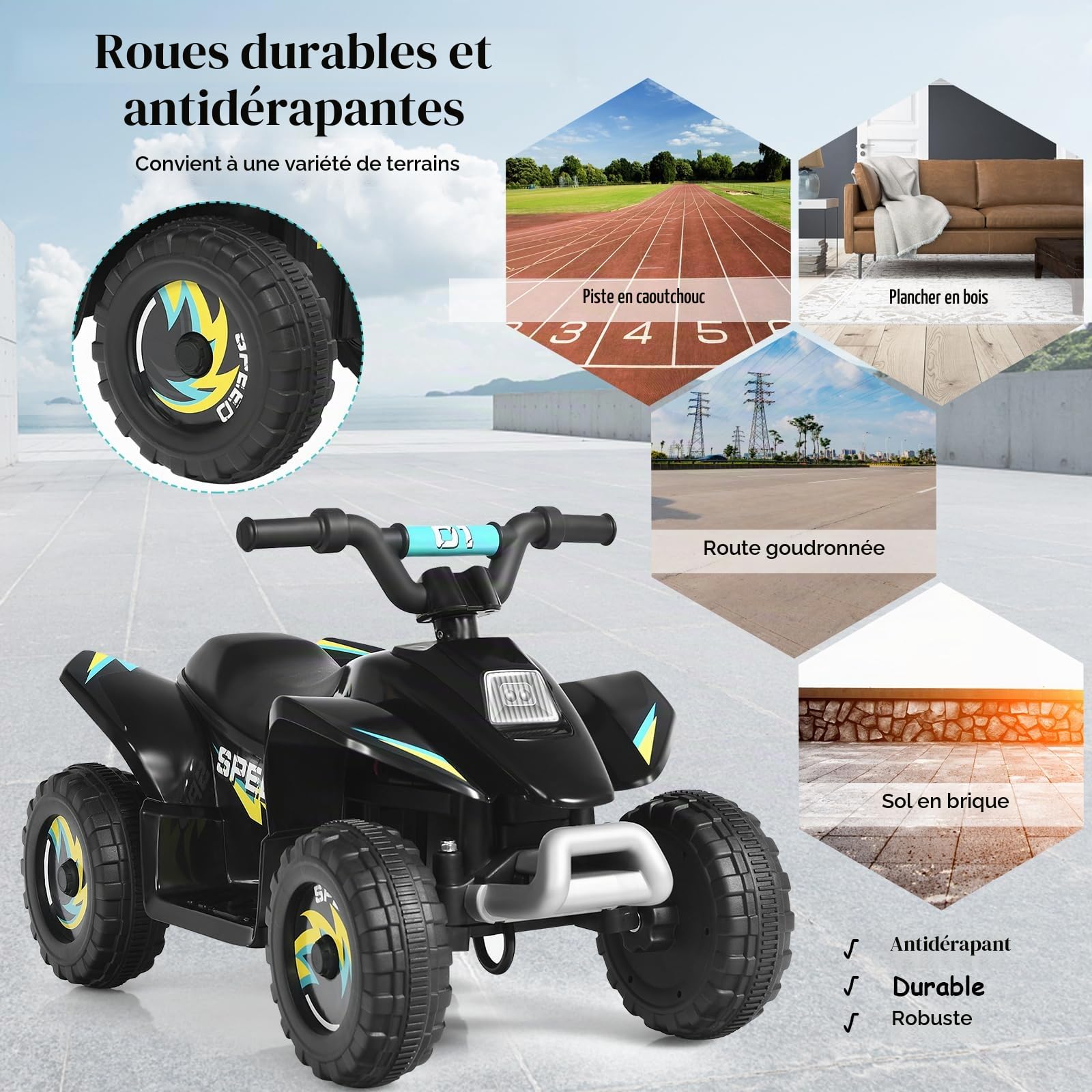 SOARS Voiture Electrique Enfant, Quad Electrique Enfants ATV 6V, Marche Avant/Arrière, Siège Ergonomique, Roues Antidérapantes, Chargeur Inclus, Charge 30 KG, pour Garçon & Fille 3 Ans + (Noir)