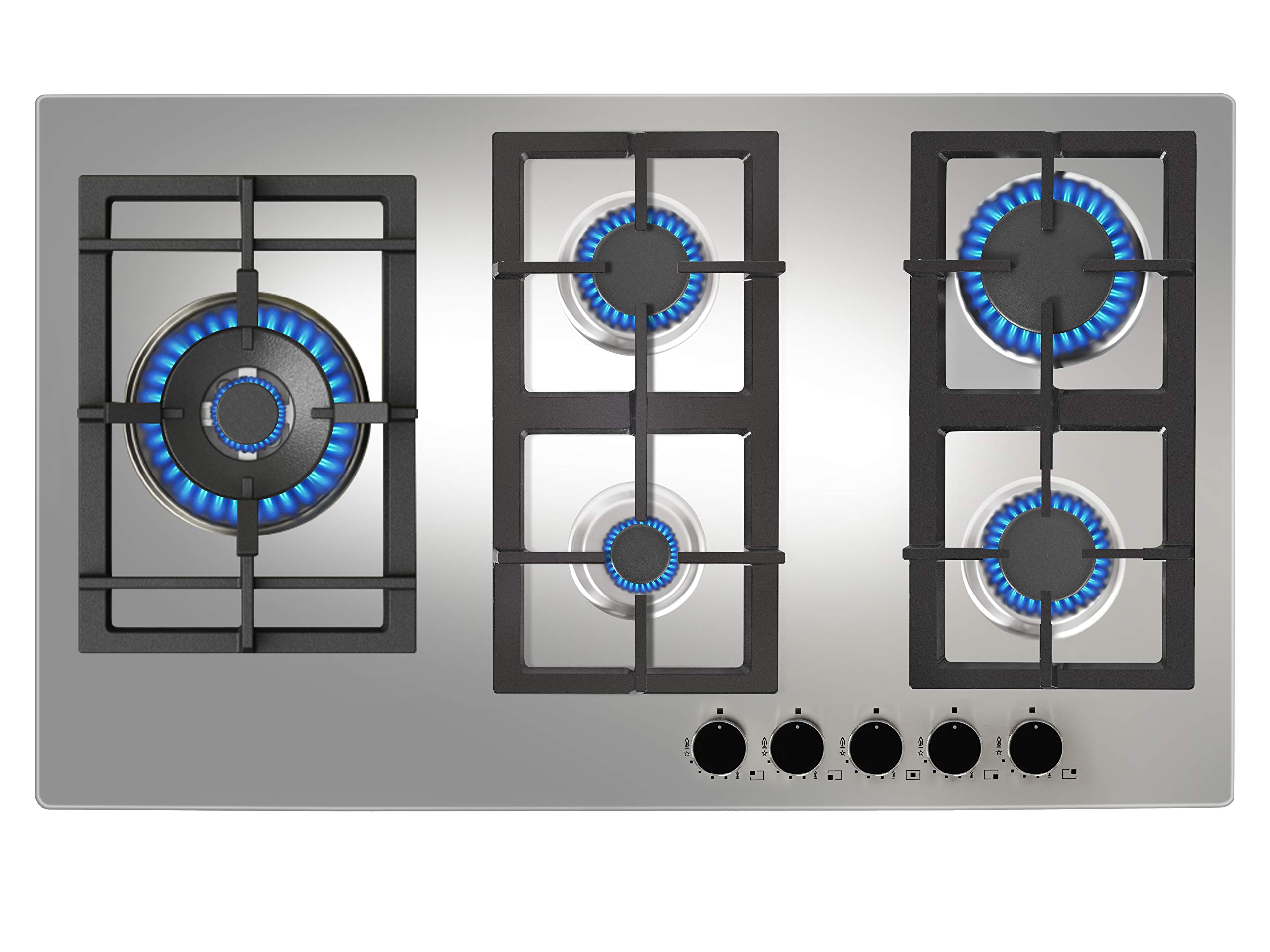 Built-In Gas Hob 90cm EFX 90.1, 5 gas burners with 1 double ring burner, Stainless steel