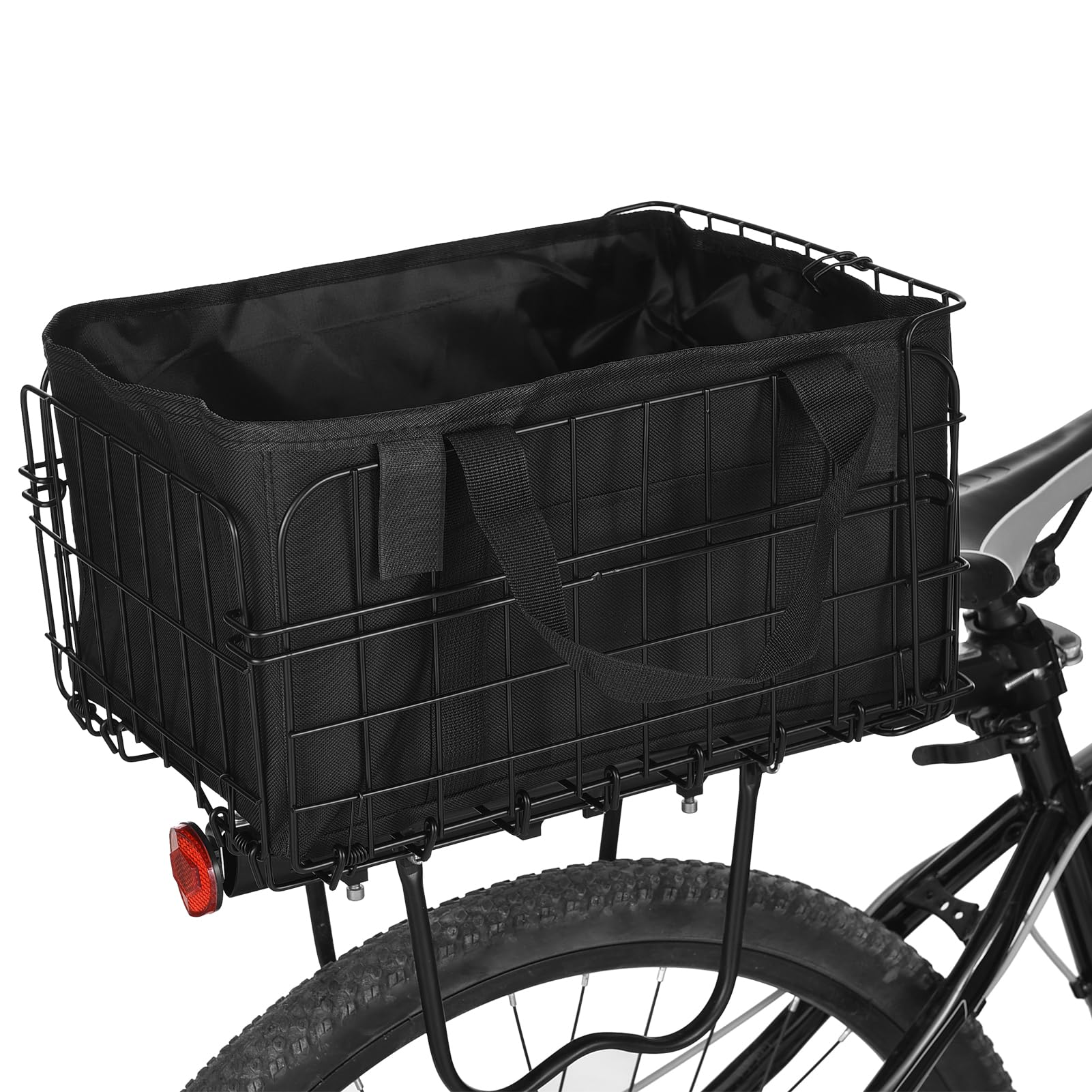 Cesta de Bicicleta Trasera Plegable Aomiun 60L con Bolsa de Revestimiento Extraíble Cubierta de Lluvia Bolso Red para Llevar Perros Mascotas Frutas Supermercado
