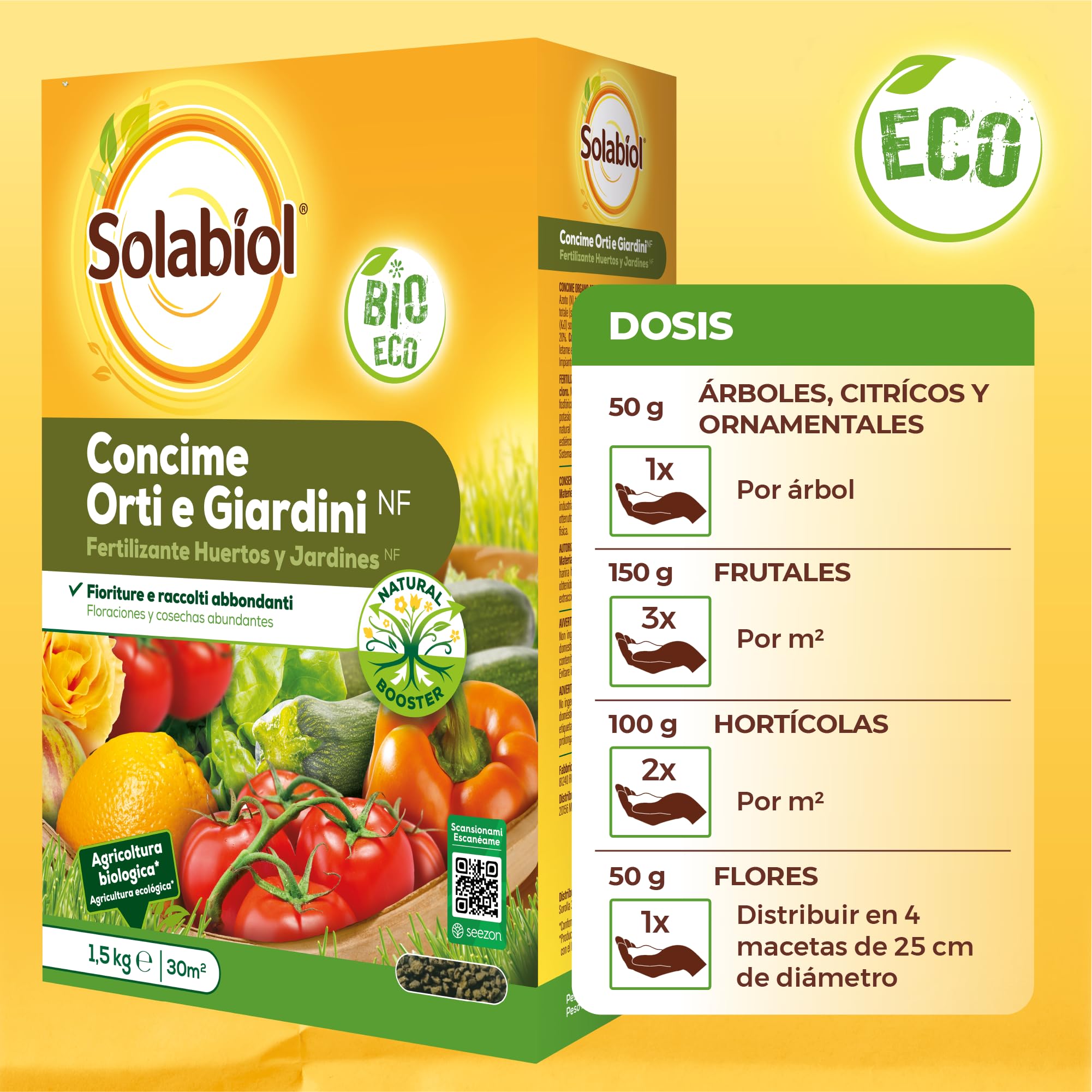 Solabiol Abono para huerto, 100% orgánico con estimulador radicular para una mejora de la cosecha, amarillo