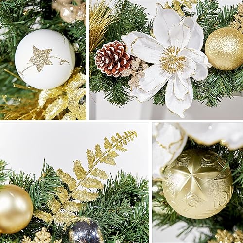 Miniatura 5 de WBHome Guirnalda de Navidad preiluminada de 6 pies72 pulgadas, guirnalda iluminada blanca y dorada con 35 luces LED para decoración de Navidad en