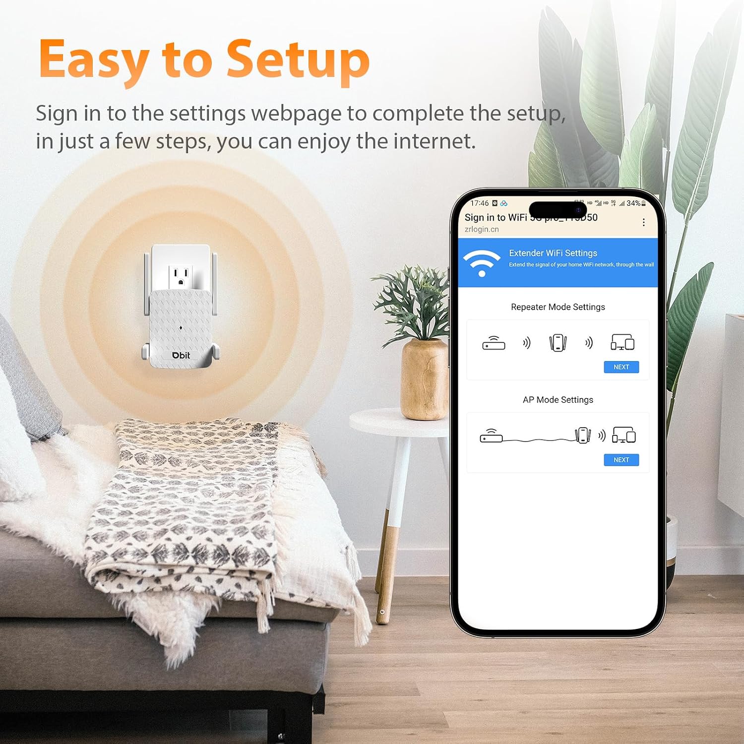 DBIT AC1200 WiFi Range Extender (M-1200A5), Covers Up to 2000 Sq.ft and 30 Devices, 2.4GHz & 5GHz Dual Band Wireless Signal Booster, Internet Repeater with 1* WAN/LAN Ethernet Port, White