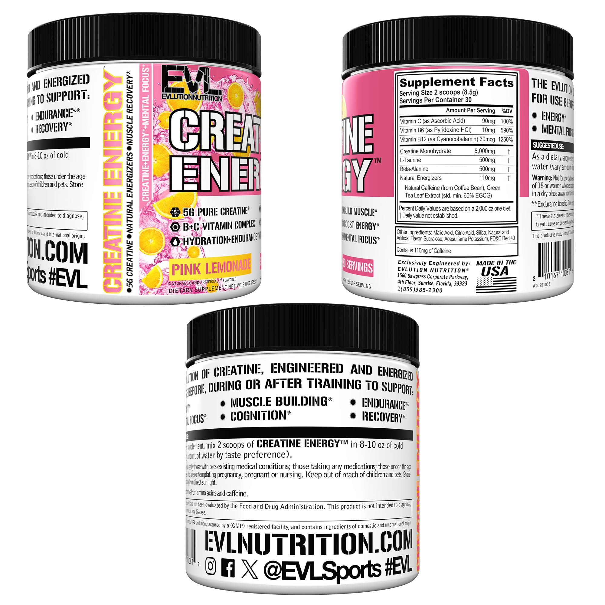 EVL Creatine Energy Powder - 30 Servings - Pink Lemonade — Amazon image 8