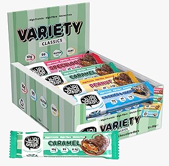 Yubi Variety Box 12 Pack - Protein Bars - 99 Calories, High Protein, High Fibre, Low Sugar, Gluten Free and Dairy Free - Healthy Snacks/Nutrition Bar - Chocolate Bars - 420g