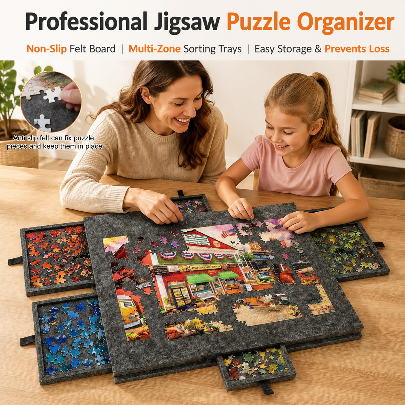 Stół do puzzli z 6 szufladami, 1000 elementów, stół puzzli 2 w 1 ze stojakiem i pokrywą (czarny)