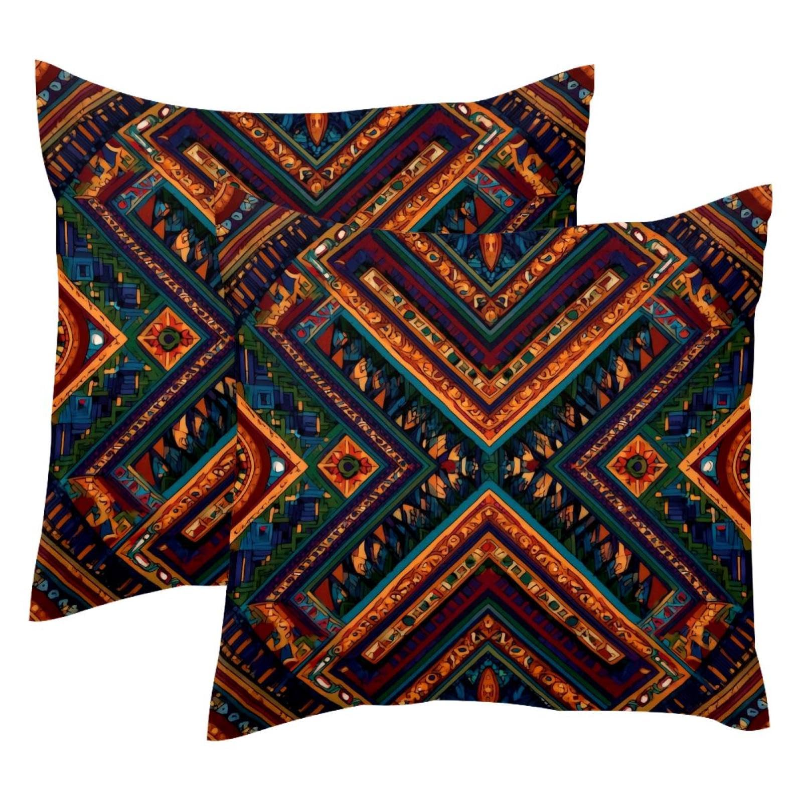 Housse de coussin velours doux motifs ethniques double face 50x50 cm confort premium