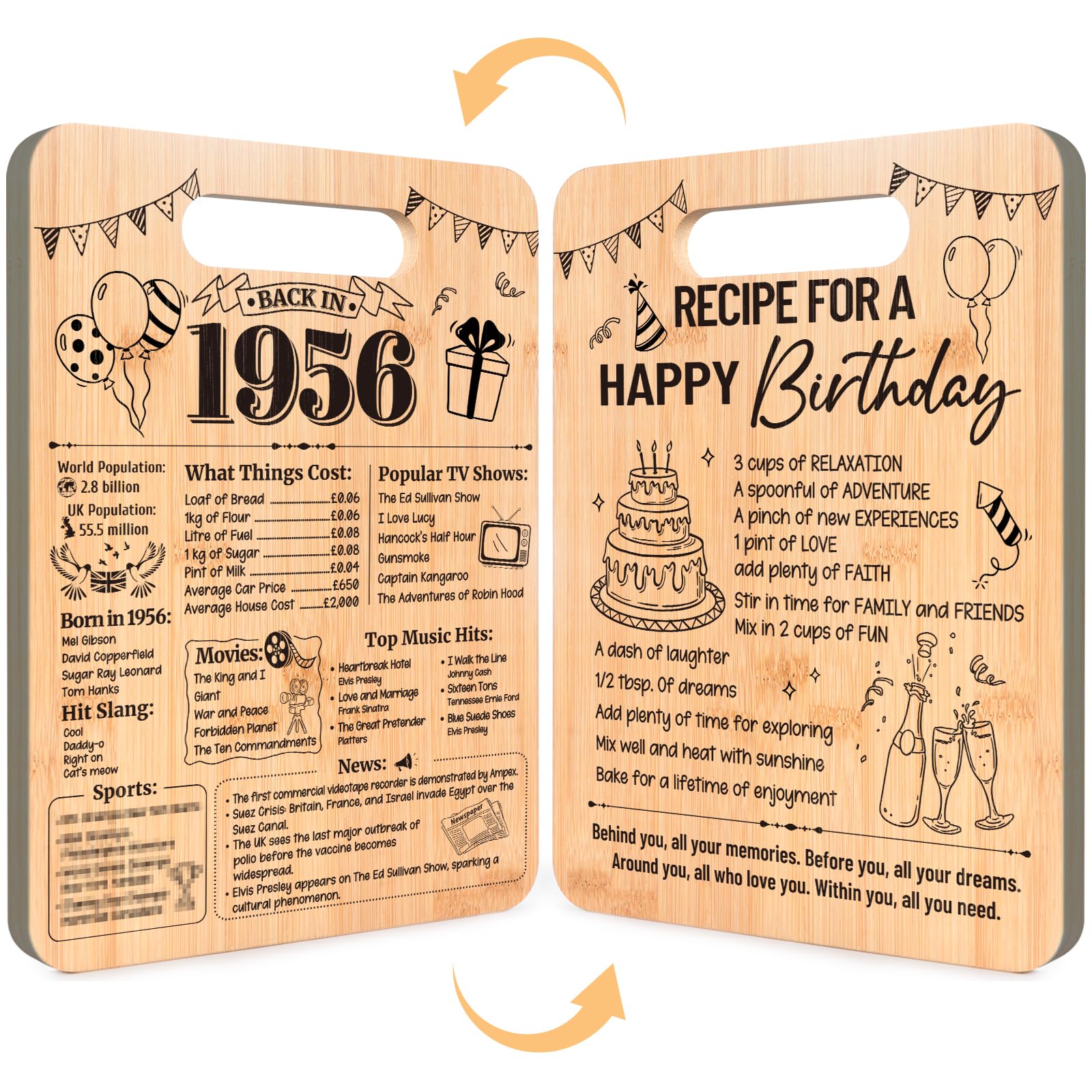 70th Birthday Gift for Women Men, Luvart Back in 1956 Double Sided Bamboo Chopping Board,70 Year Old Birthday Gifts to Her Him Happy 70th Birth Gift Kitchen Present for Grandma Grandad Dad Mum