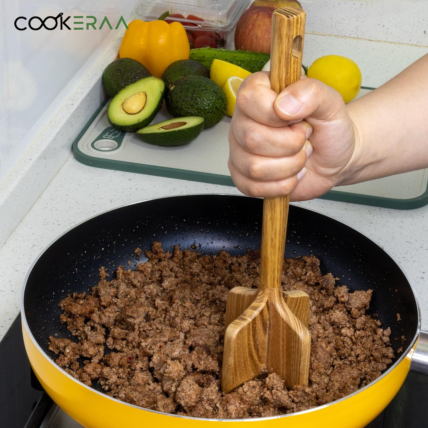 Ground Beef Meat Masher – Teak Wood Meat Shredder Kitchen Tools for Beef, Chicken, Turkey – Easy to Use and Durable Manual Meat Grinder Ideal for Cooking Enthusiasts, Meal Prep