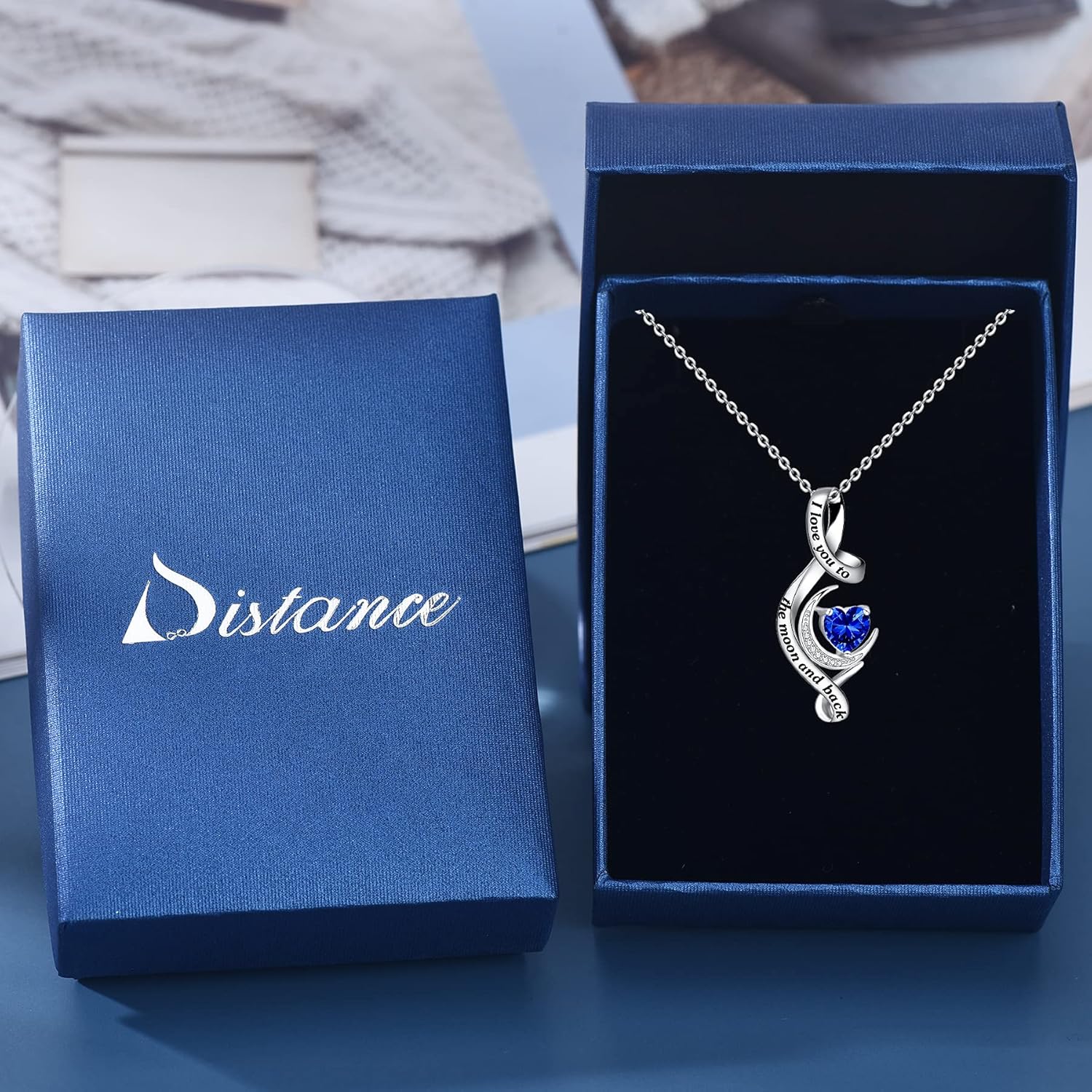 Distance I Love You to The Moon and Back Necklace 925 Sterling Silver Birthstone Necklace Birthday Valentines Day Gifts for Women Wife Mom Daughter - Image 5
