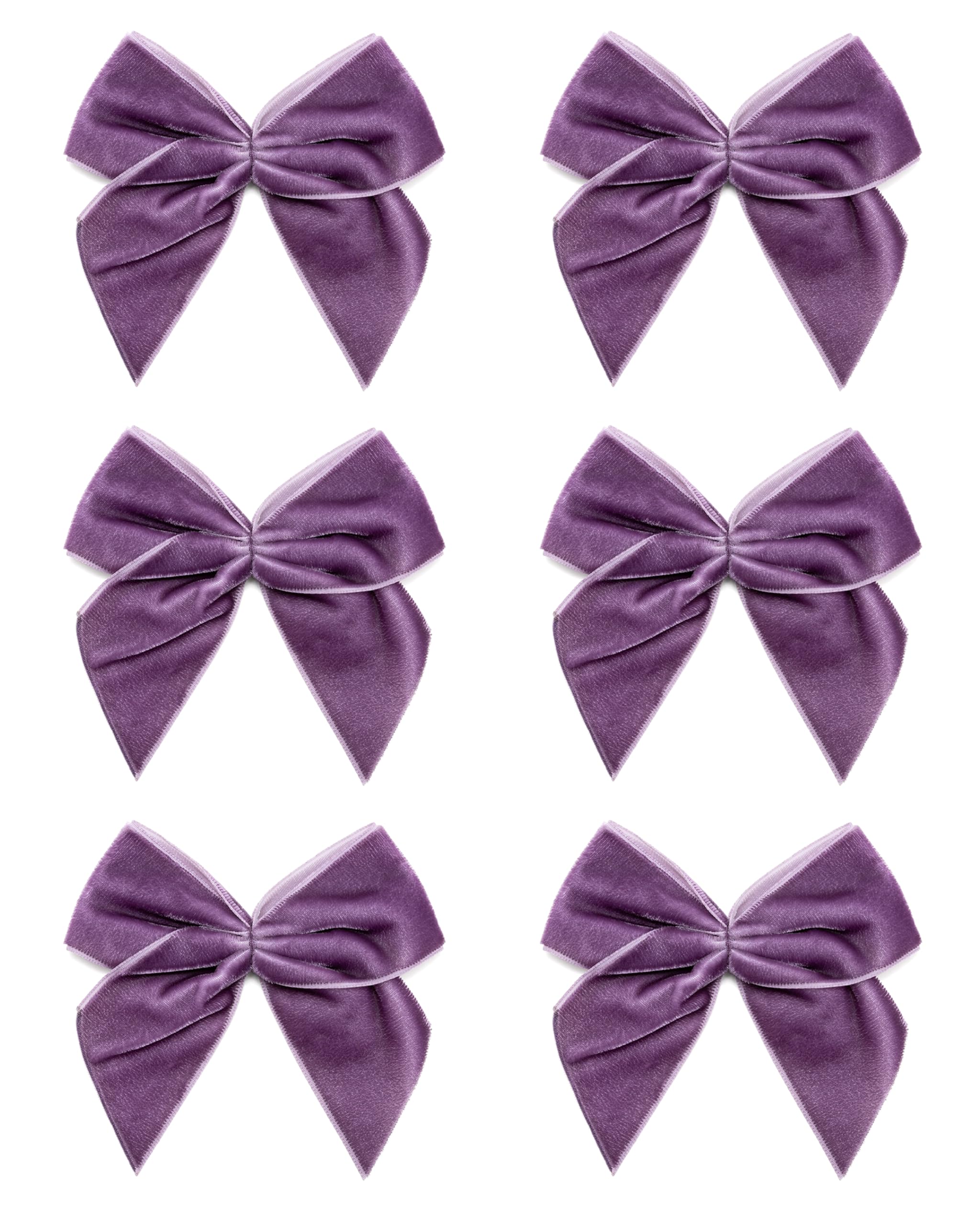 Italian Options Large Velvet Ribbon Bows, Self Adhesive Christmas Tree Bows for Crafting, Gift Wrap, Decorations, Wreaths, Cake Décor, Crafts, Hair Bow, Floristry, Amethyst, 6 Pack, 10 cm