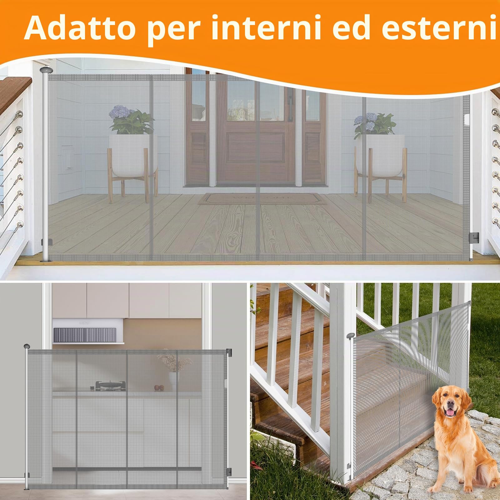 Xifamniy Cancello retrattile alto 144,8 cm, per animali domestici e sicurezza bambini (145 x 200 W)