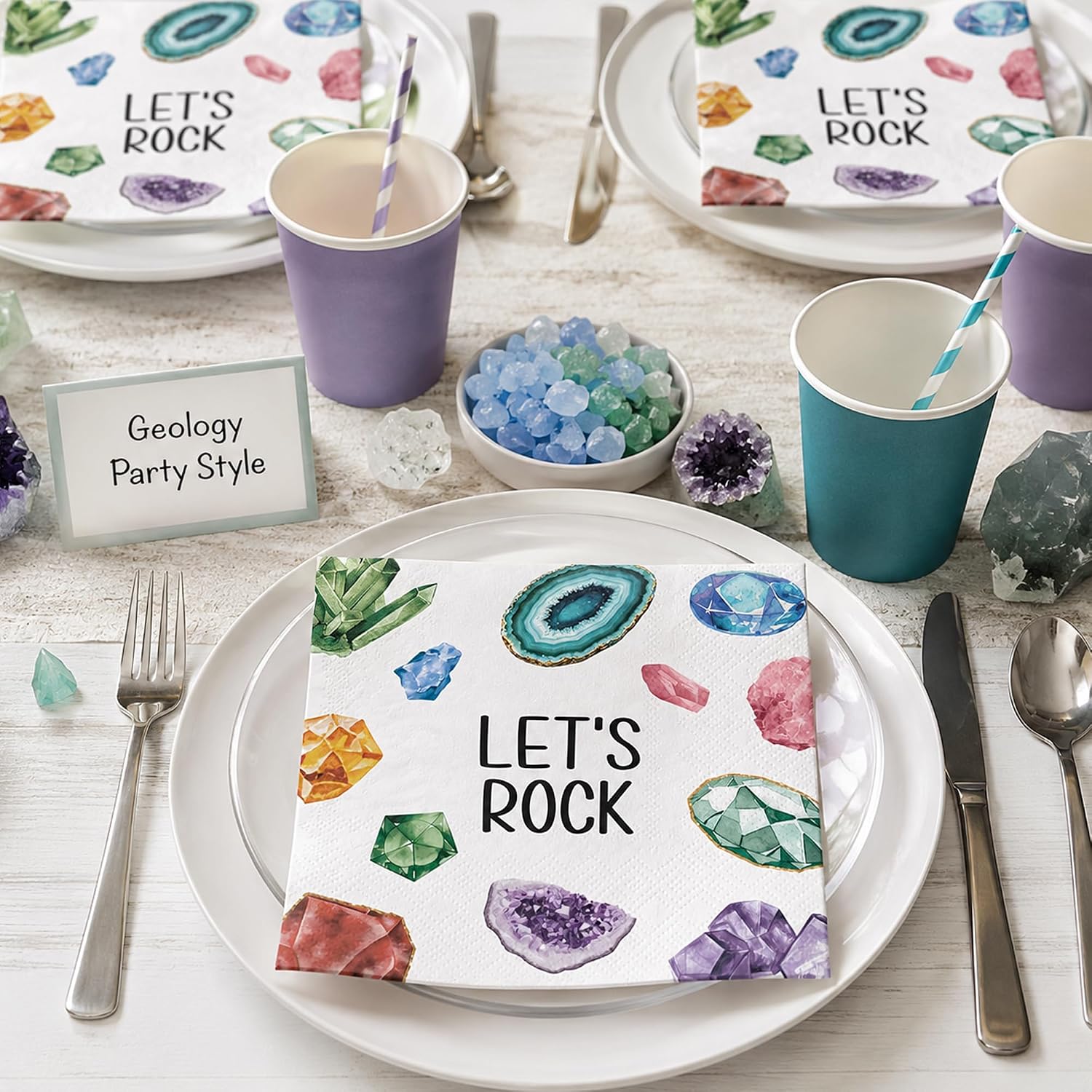 GRULLIN 50PCS Geology Gemstone Napkins,Crystal Theme Tableware Supplies image 3
