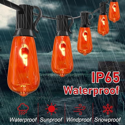 Miniatura 3 de Guirnalda de luces naranjas parpadeantes de Halloween, luces de decoración de Halloween de 10 pies con 10 bombillas naranjas ST40, luces naranjas