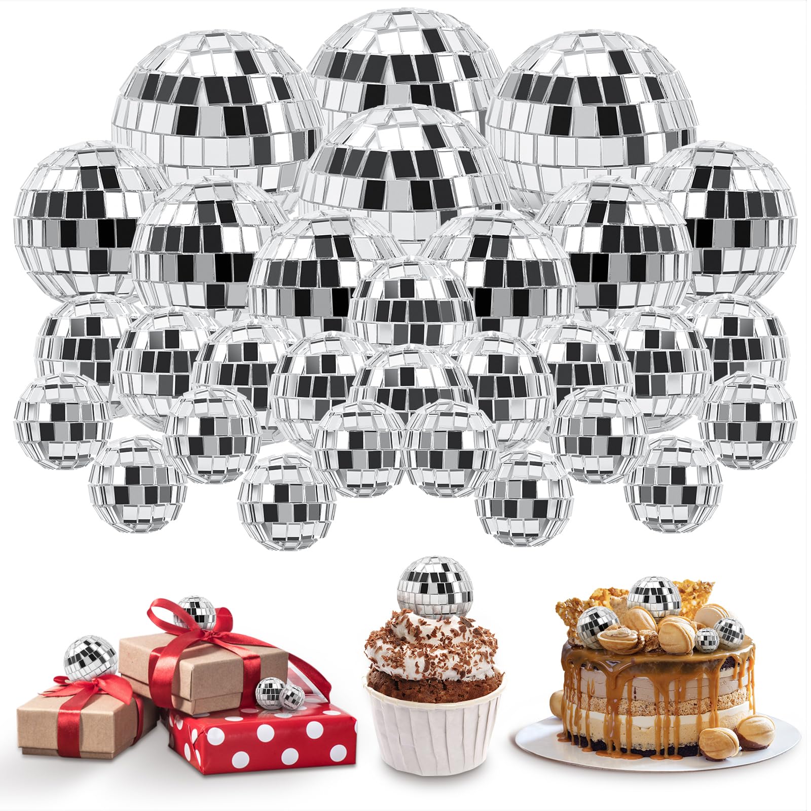 Photo 1 of CLUEWR Mini Disco Ball Cake Decorations, 30 PCS