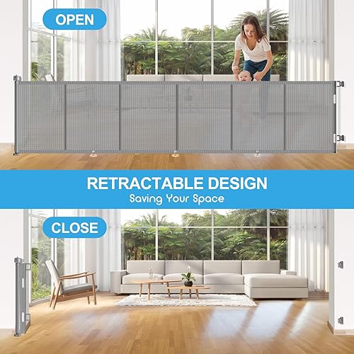 Miniatura 6 de EZIGO - Puertas retráctiles para bebés de 120 pulgadas, puerta de bebé extra ancha para grandes aperturas, puertas extra largas para bebés para